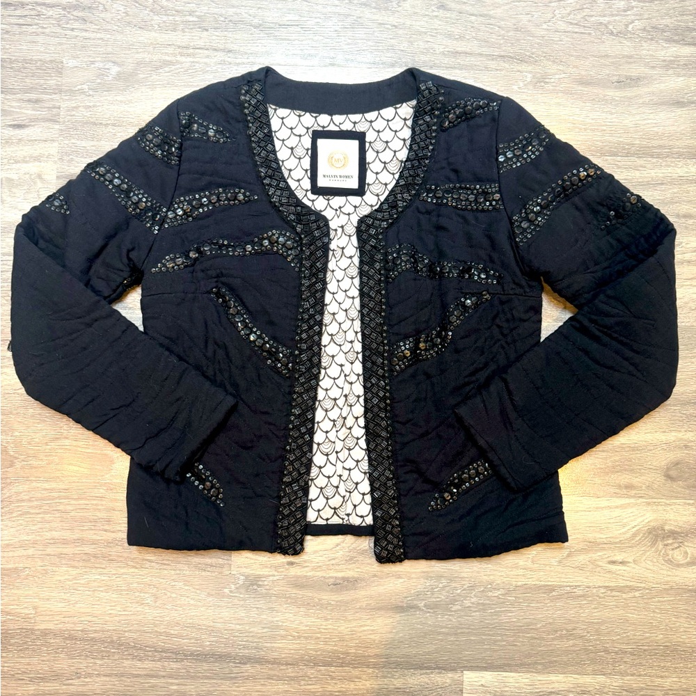 Malvin Women Hamburg Embellished Black Blazer | Size L (Fits S)